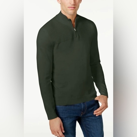 Alfani Mens Textured Pullover Knit Sweater quarter zip, men’s L Style # 18301SWT - Picture 1 of 2
